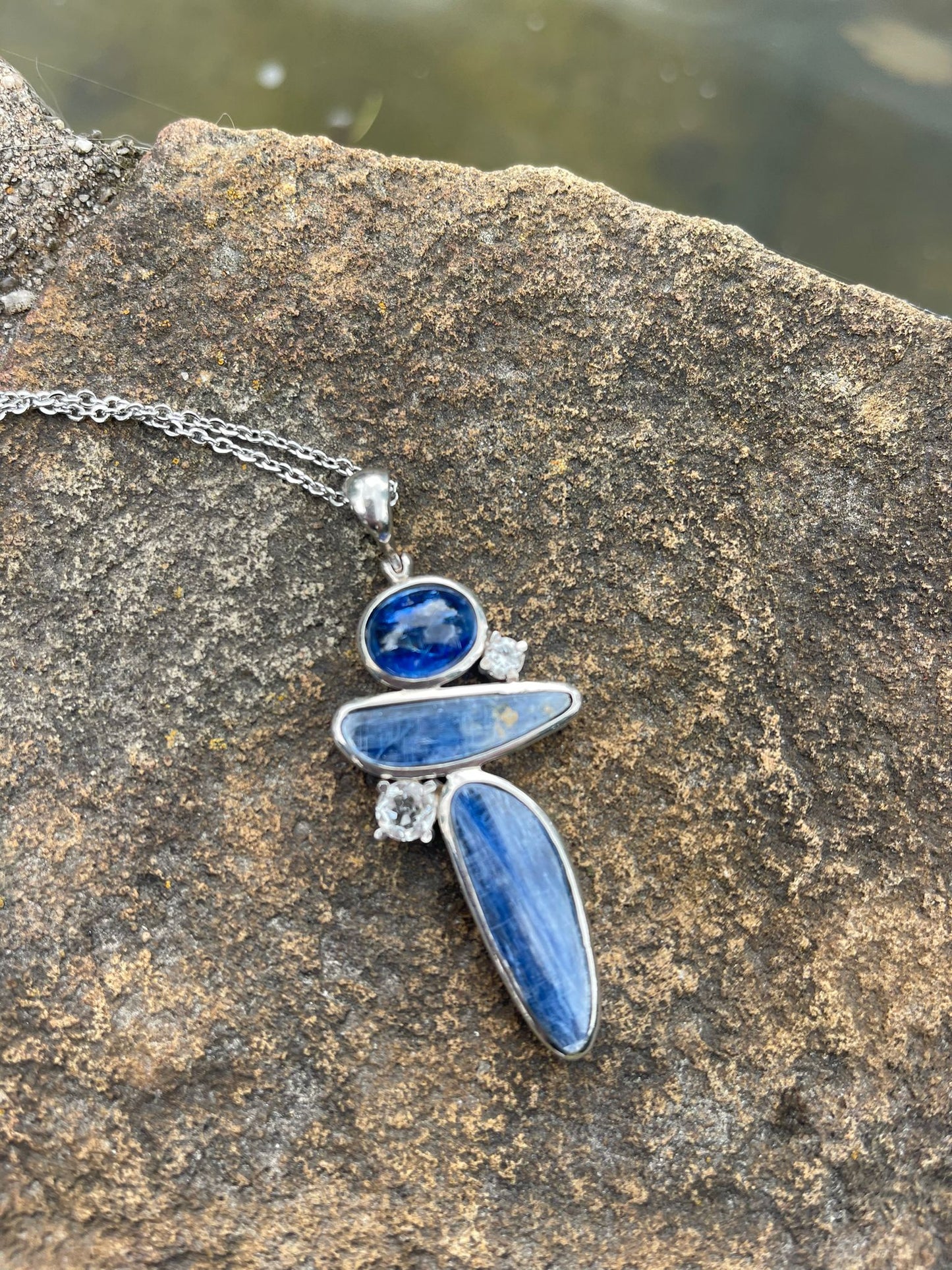 Blue Kyanite and Quartz Pendant