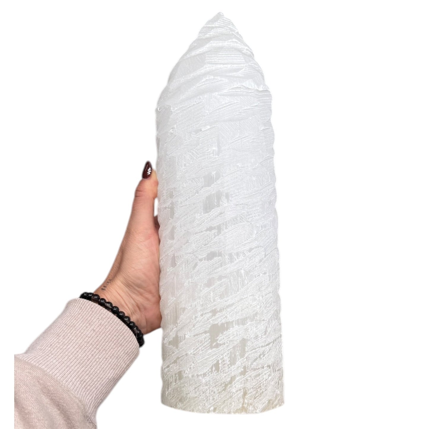Selenite Swirl Etch Lamp - 30cm