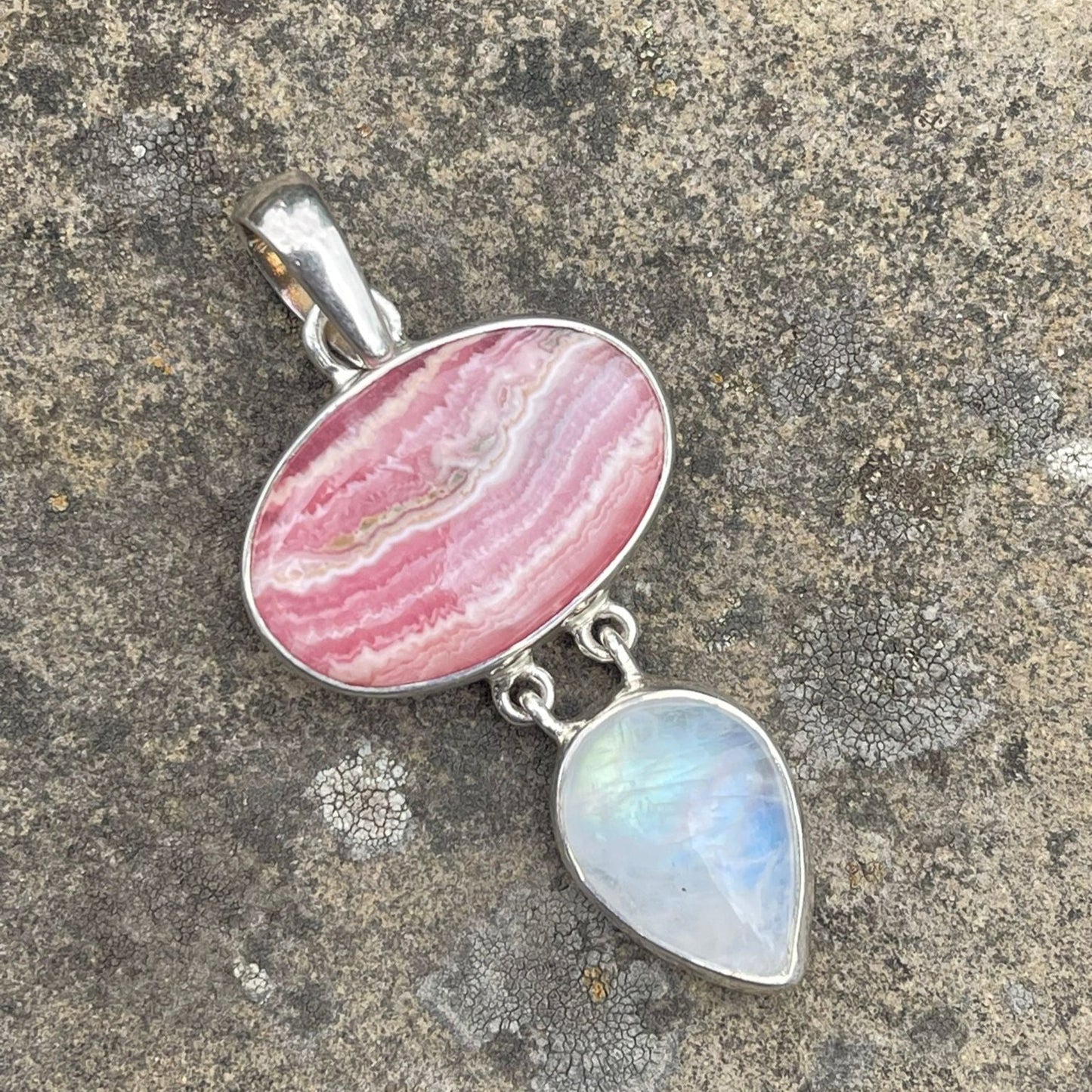 Rhodochrosite and Moonstone Pendant