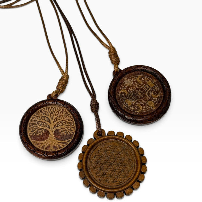 Etched Wooden Pendant Necklace