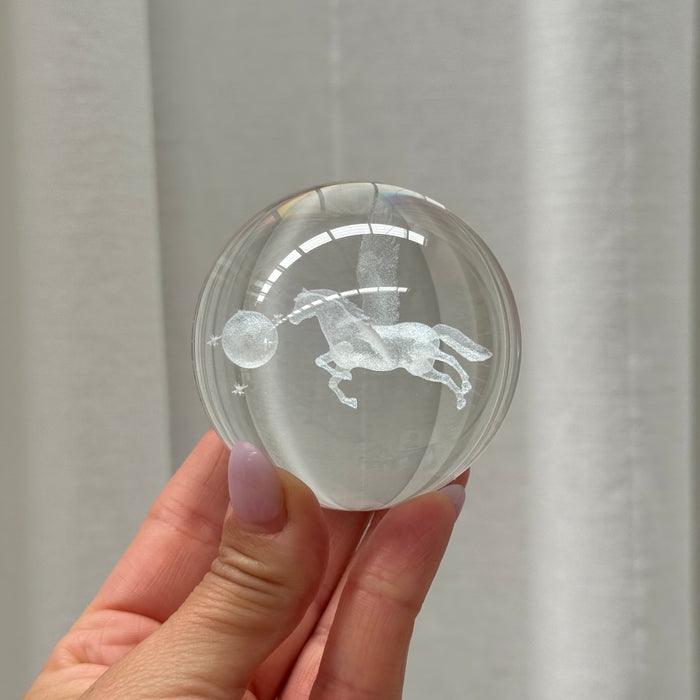 3D Glass Crystal Sphere with Etched Pegasus