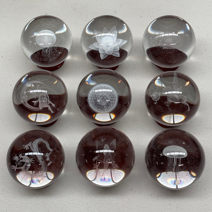 3D Glass Crystal Sphere with Etched Fairy Moon