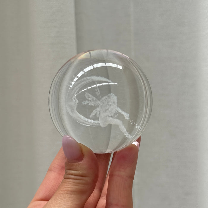 3D Glass Crystal Sphere with Etched Fairy Moon