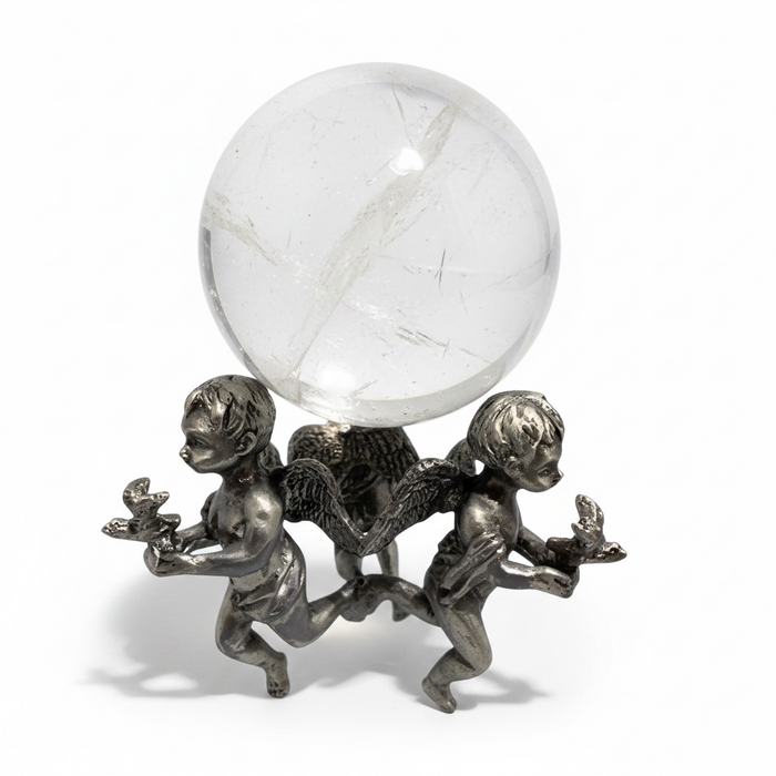 Three beautifully sculpted cherubs gather together to hold your sphere aloft | Kindred Crystal Collective