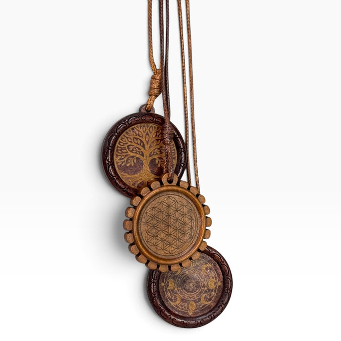 Etched Wooden Pendant Necklace