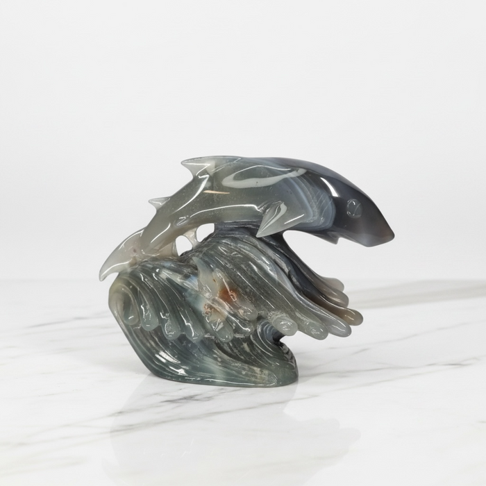 Natural agate druzy shark carving 1.6kg encrusted with sparkling quartz crystals, a one-of-a-kind collector's crystal statement piece