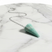 Amazonite Pendulum crystal on white background — smooth blue-green stone with natural variations