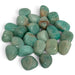 Kindred Crystal Collective — Amazonite Tumbled 2–2.5cm, polished sea-green and turquoise stones with creamy streaks and occasional earthy patches on a white background.