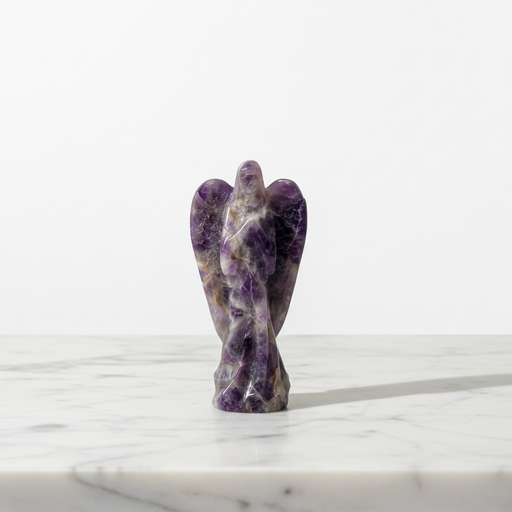 Natural amethyst hand-carved crystal angel 184g in deep violet, for psychic protection, spiritual connection and angelic energy