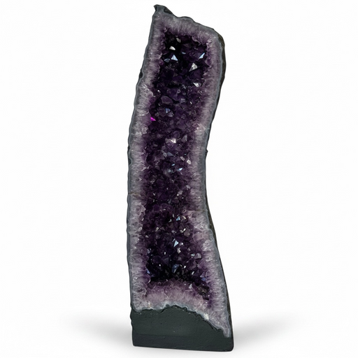Kindred Crystal Collective — Amethyst Cave Uruguayan, monumental natural amethyst cave 69cm tall with deep violet crystal interior and polished outer shell