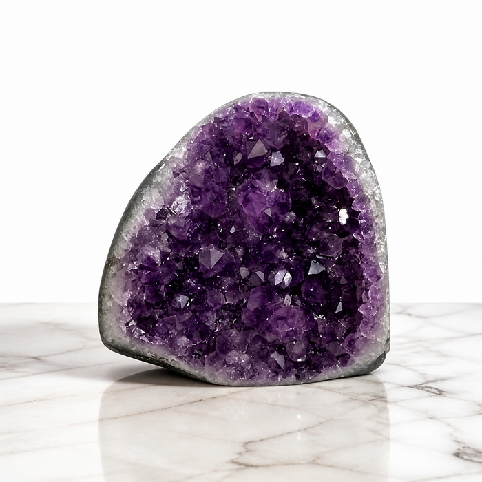 Kindred Crystal Collective — Amethyst Cluster, natural amethyst crystal cluster with deep violet quartz points on natural matrix base, 14.2x8.3x13cm