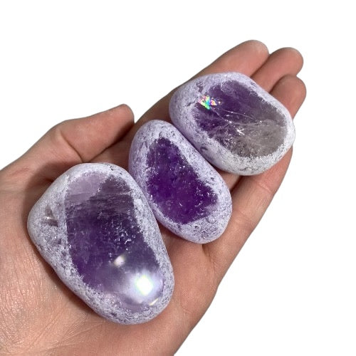 Kindred Crystal Collective — Ema Eggs - Amethyst 500g, purple amethyst seer stones with frosted edges and polished windows 
