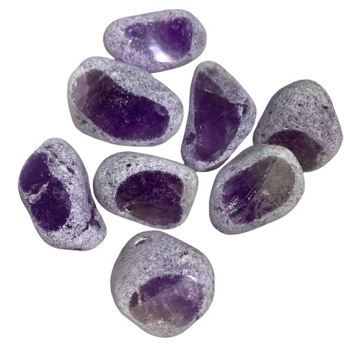 Kindred Crystal Collective — Ema Eggs - Amethyst 500g, purple amethyst seer stones with frosted edges and polished windows 