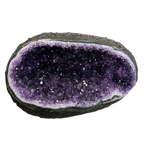 Kindred Crystal Collective — Amethyst Geode, front view of large natural amethyst geode cavity showing dense rich violet quartz crystal points and natural matrix base