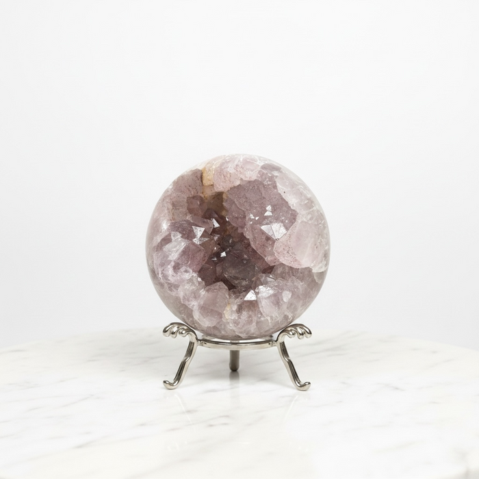 Natural amethyst pac-man cluster sphere 95mm with deep violet druzy crystals and distinctive open-jaw formation, for crown chakra and spiritual clarity