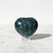 Natural apatite carved crystal heart in vibrant blue-green, 261g, for self-expression, clarity and creative inspiration