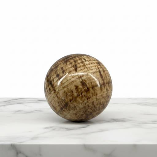 Natural aragonite polished sphere 118g, 4cm diameter, in warm earthy brown and cream tones, for grounding, root chakra and earth connection