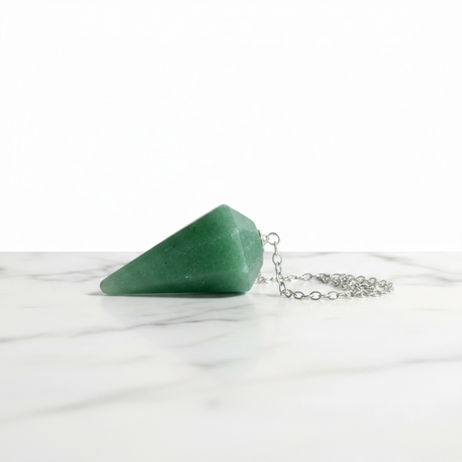 Green aventurine crystal pendulum in soft sage green, a healing crystal for opportunity, optimism and fresh beginnings