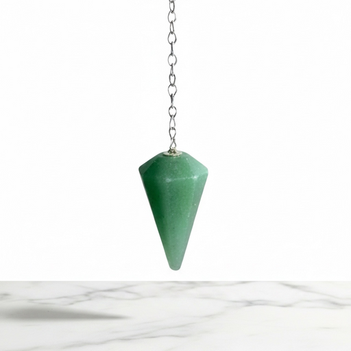 Natural green aventurine faceted pendulum with soft green shimmer, used for dowsing, abundance and heart chakra intention setting