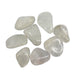 Kindred Crystal Collective — Azeztulite Tumbled 3–3.5cm, eight chunky polished clear to milky white quartz stones with smooth waxy finish on white background