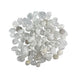 Kindred Crystal Collective — Azeztulite Tumbled 1–2cm, large group of small polished white to pale grey quartz stones with smooth waxy finish on white background