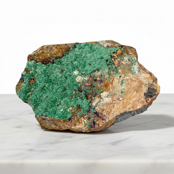 Azurite Rough Piece with Hematite showing rich green and blue mineral tones on natural matrix | Kindred Crystal Collective