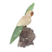Hand-carved rose quartz and green aventurine crystal birds on natural amethyst cluster, for emotional calm, prosperity and heart chakra healing