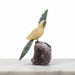 Hand-carved yellow calcite and African jasper crystal birds perched on natural amethyst cluster base, a unique healing crystal sculpture