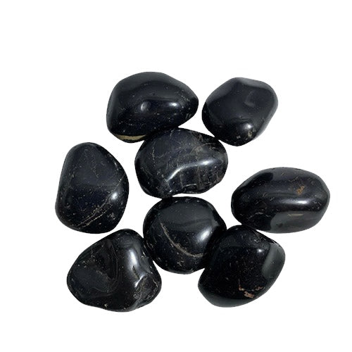 Kindred Crystal Collective — Black Onyx Tumbled 2.5–3.5cm, sleek deep black onyx tumbled stone with polished surface on white background