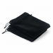 Stack of black velvet drawstring bags on a white background