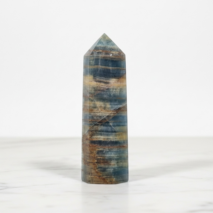Blue onyx obelisk 163g with rich deep blue colouring and silky smooth finish, for throat chakra, calm and good fortune