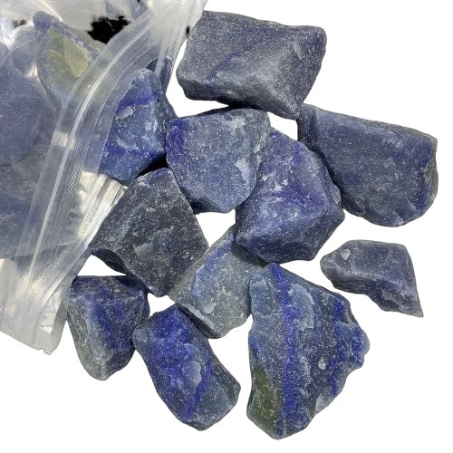 Kindred Crystal Collective — Blue Quartz Rough 1KG, large raw blue quartz chunks held in an open hand showing natural size 5-7cm

