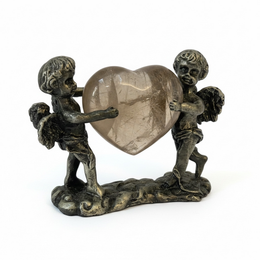 A beautifully detailed cherub cradles your crystal heart with gentle, celestial grace — a timeless piece that brings a sense of divine love and protection to any altar, bedside table, or sacred space.