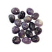 Kindred Crystal Collective - Sixteen Chevron Amethyst tumbled stones showing deep purple and white banded swirling patterning with a smooth polished finish.