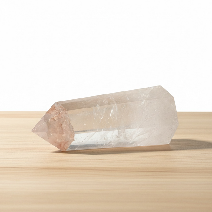 Clear Quartz Generator with Hematite Inclusions