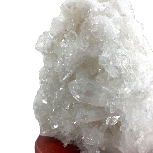 Kindred Crystal Collective — Clear Quartz Cluster Lamp, close-up of densely packed small clear quartz crystal points on cluster surface