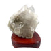 Kindred Crystal Collective — Clear Quartz Cluster Lamp, natural clear quartz cluster on polished timber lamp base, unlit, white background