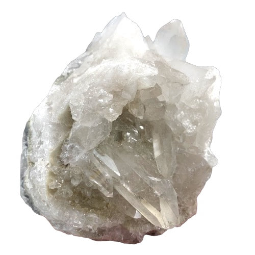 Kindred Crystal Collective — Clear Quartz Cluster Lamp, close-up of natural clear quartz crystal points and cluster formation
