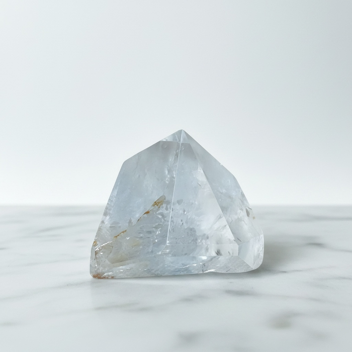 Natural clear quartz generator crystal tower 466g with pointed apex, for energy amplification, clarity and heart chakra healing