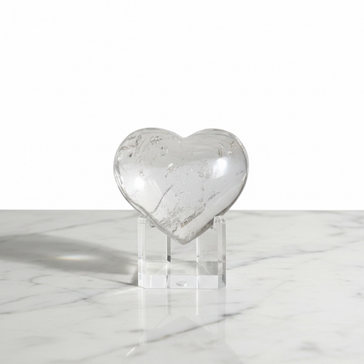 Kindred Crystal Collective — Clear Quartz Heart Brazil, small polished transparent clear quartz heart with natural inclusions