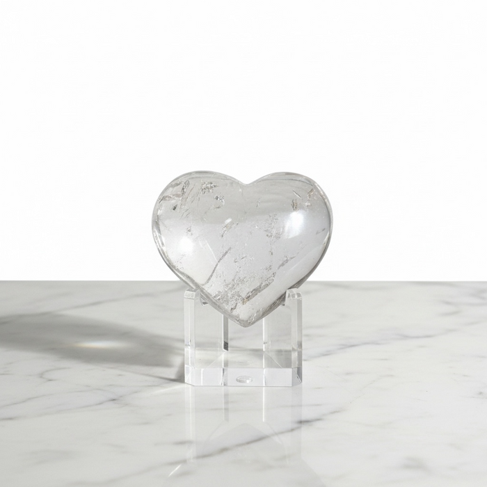 Kindred Crystal Collective — Clear Quartz Heart Brazil, small polished transparent clear quartz heart with natural inclusions