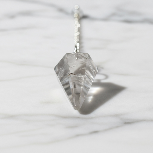 Clear quartz crystal pendulum with natural inclusions, a master healer healing crystal for amplification and energetic clarity