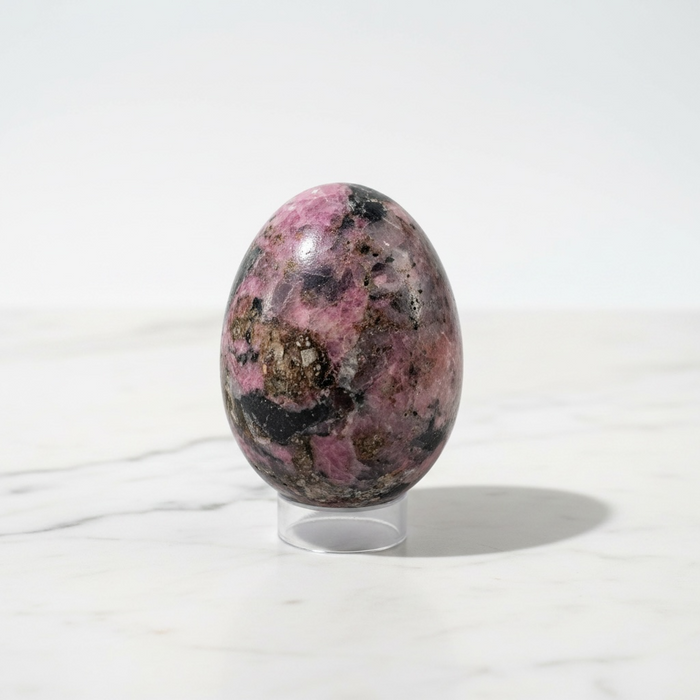 Natural cobaltian calcite polished egg 178g in vivid hot pink, 5cm, for joy, unconditional love and heart chakra healing
