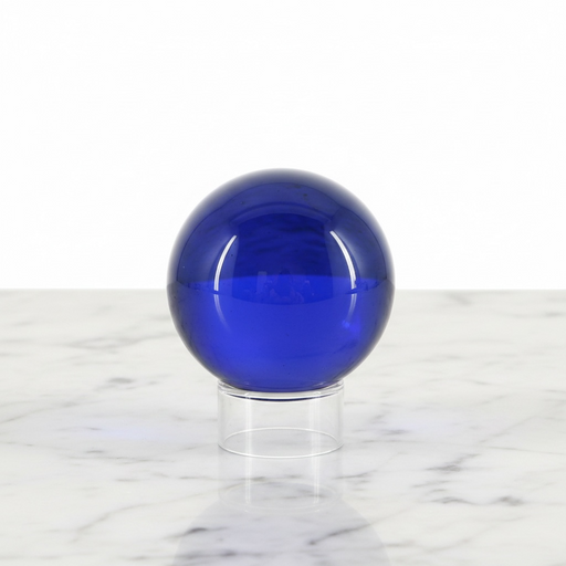 Kindred Crystal Collective — Dark Blue Obsidian Sphere, polished deep blue volcanic glass sphere on display stand