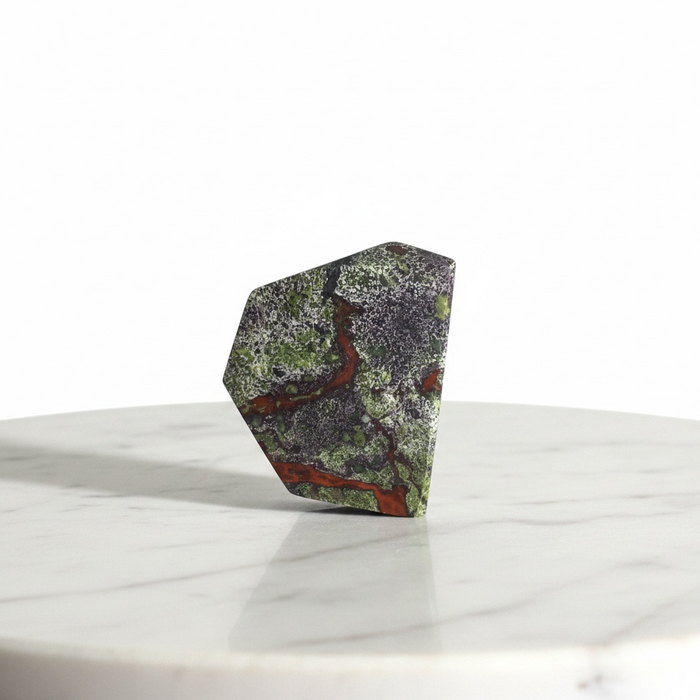 Kindred Crystal Collective — Dragon Blood Jasper Free Form, medium polished green and red dragon blood jasper freeform with raw base