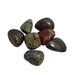 Kindred Crystal Collective - Seven large polished Dragon's Blood Jasper tumbled stones showing deep forest green, rich red and dark burgundy natural patterning.