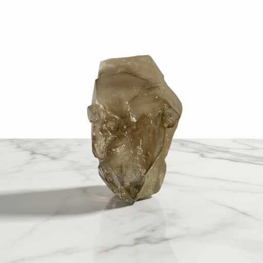 Kindred Crystal Collective — Elestial Quartz Cluster, raw smoky golden-brown elestial quartz point with stepped skeletal surface, variant 1, white background