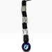 Kindred Crystal Collective — Evil Eye Tourmaline Selenite Macrame Hanger, alternating black tourmaline and white selenite held in black cord with a blue evil-eye charm.