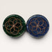 Kindred Crystal Collective — Flower of Life Orgonite Charging Plate 9cm, two handcrafted resin plates with twisted copper Flower of Life design, green malachite and blue lapis lazuli chip varieties, white background