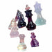 Kindred Crystal Collective — Fluorite Chess Set, angled view of natural fluorite chess set highlighting translucent crystal pieces and board detail